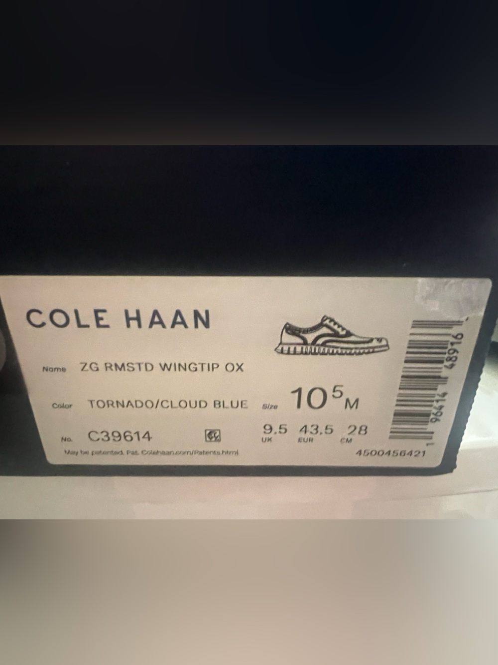 NIB Cole Haan Zero Gram Tornado/Cloud Blue Wingtip Oxfords with Mint-Trim Sole - Picture 2 of 3